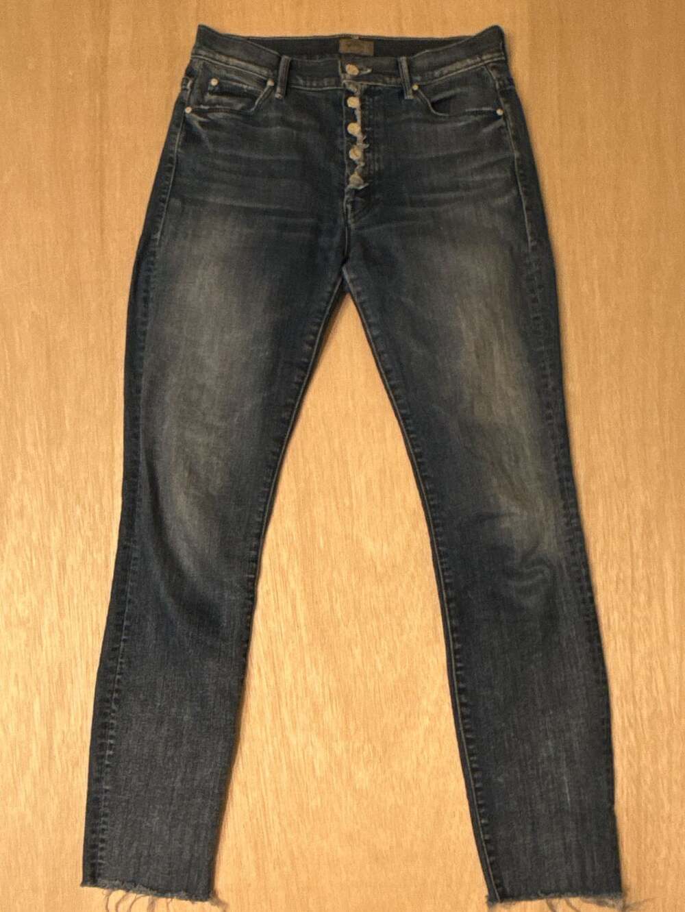 Mother Button Fly Stunner Fray High Rise Skinny Jeans with Raw Hem